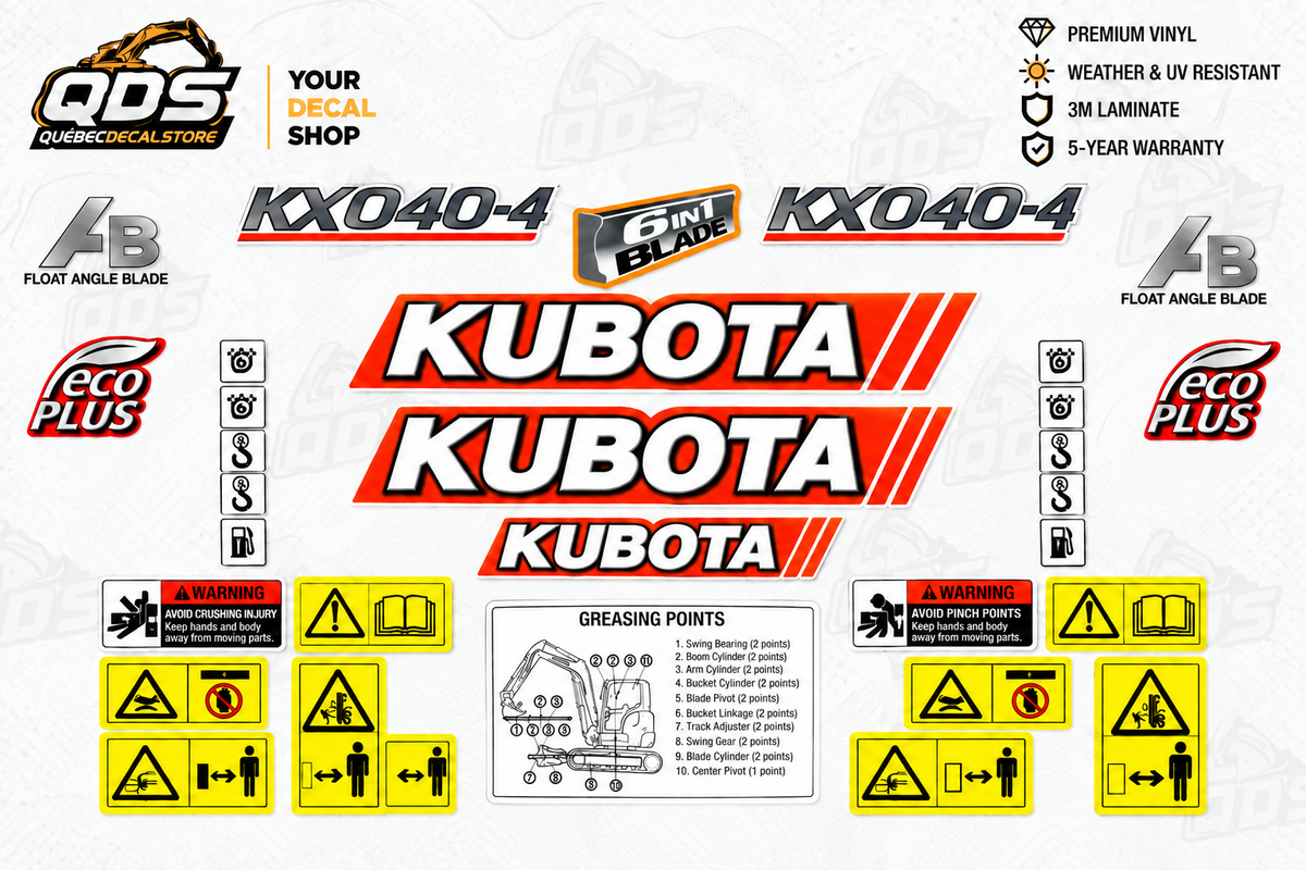 طقم ملصقات بديلة مخصص لـ Kubota KX040-4 مع ملصقات السلامة