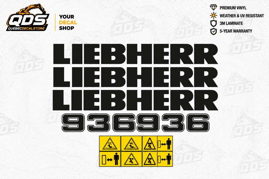 Liebherr 936 – aftermarket replacement decals shown in the kit