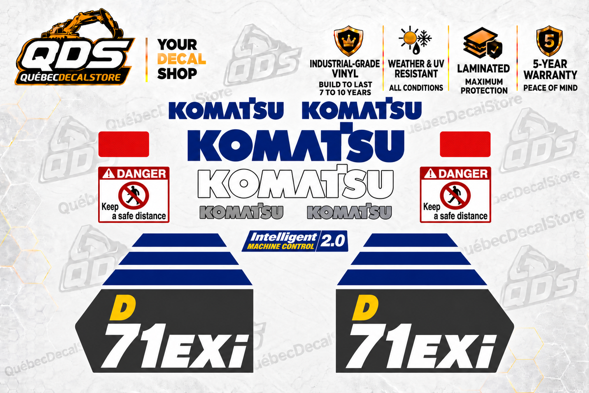Komatsu D71EXI-24 aftermarket decal kit by QuébecDecalStore — pictured graphics