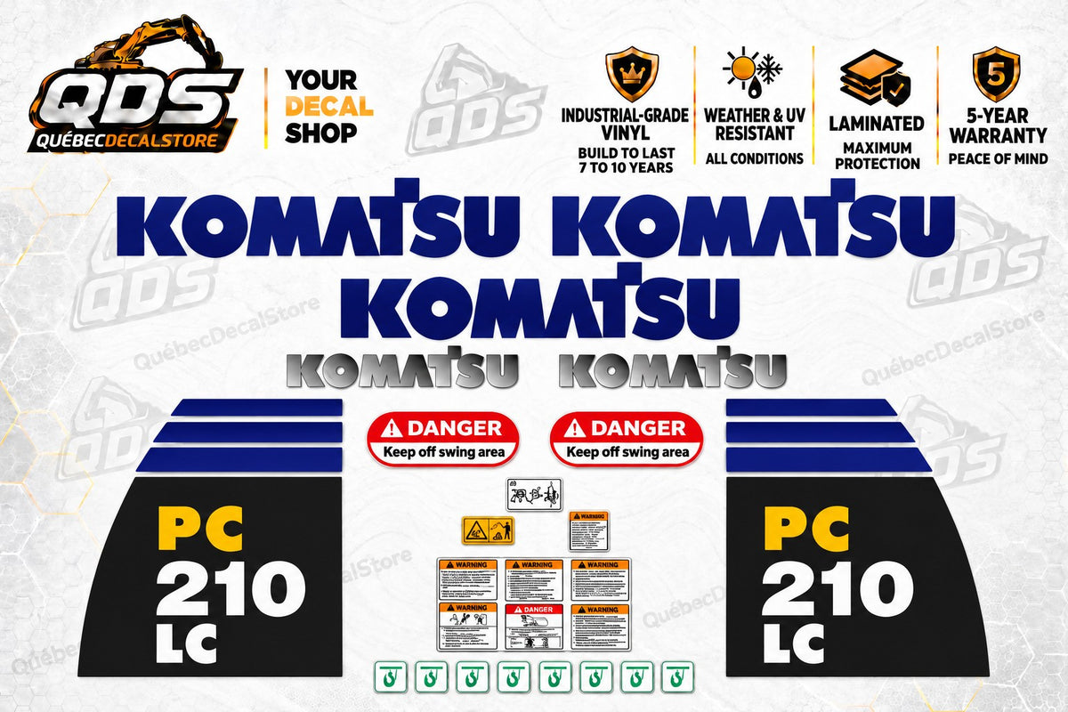 Komatsu PC210LC-8 excavator decal kit in laminated outdoor vinyl – QuébecDecalStore