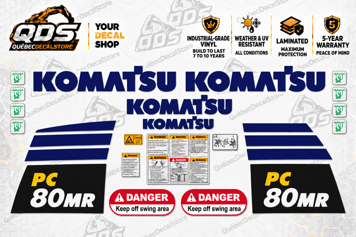 Komatsu PC80MR-5 excavator decal kit in laminated outdoor vinyl – QuébecDecalStore