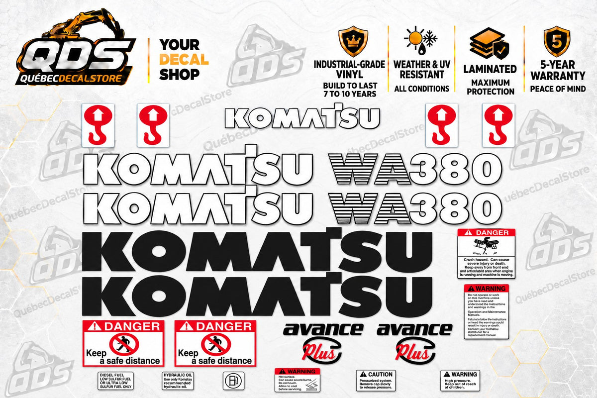 Komatsu WA380-3 wheel loader decal kit in laminated outdoor vinyl – QuébecDecalStore
