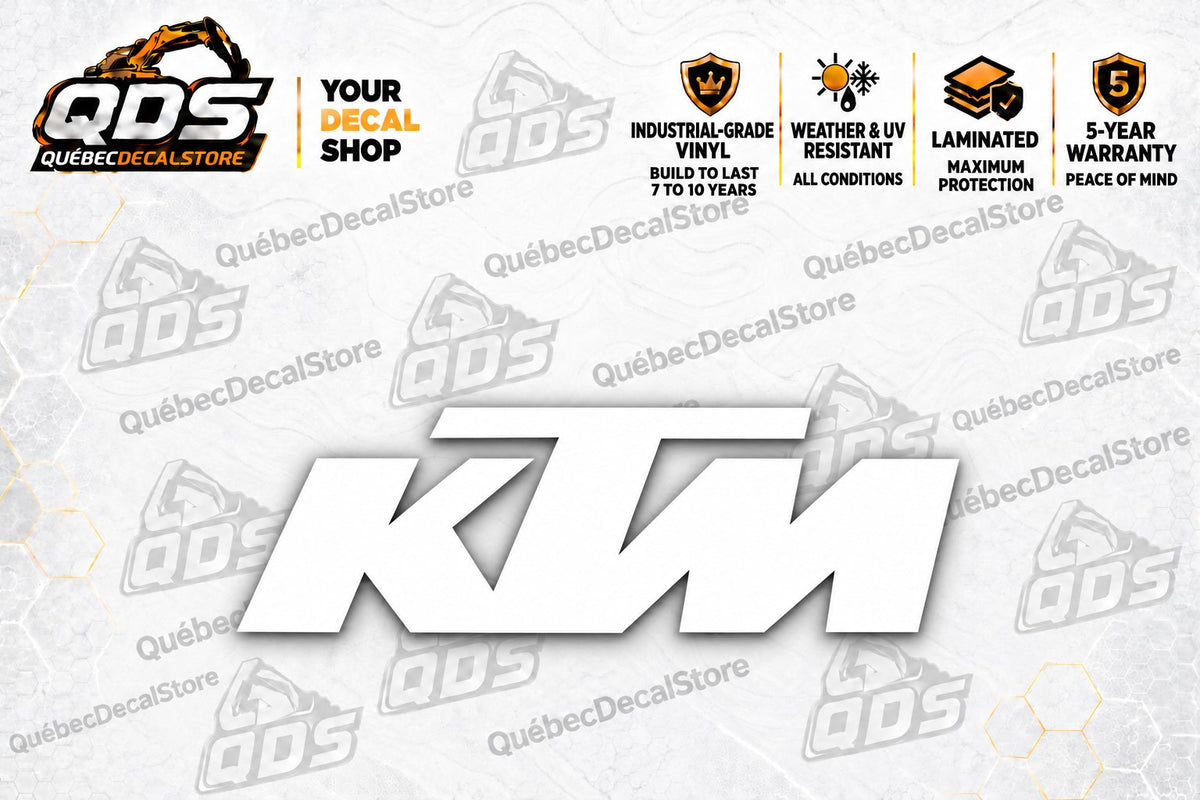 KTM Logo Decals – Pair of 2, Black or White, 3–30 in