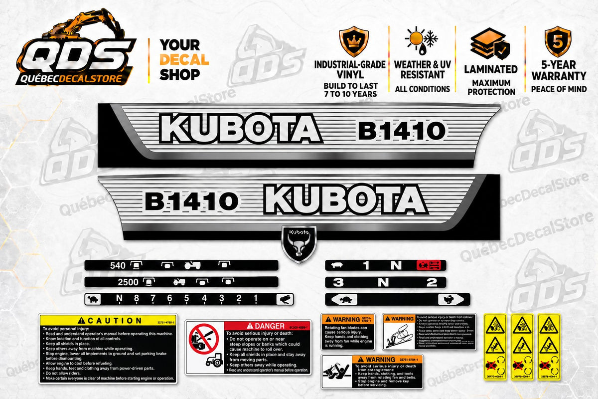 Kubota B1410 Compact Tractor decal kit - product layout
