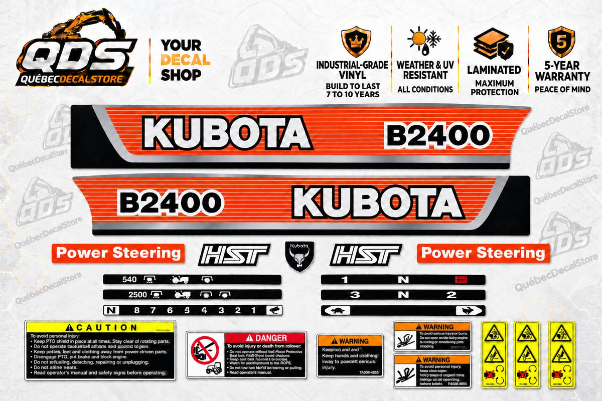 Kubota B2400 Compact Tractor decal kit - product layout