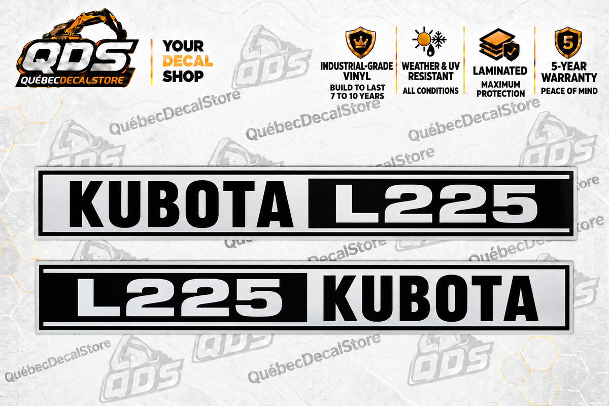 Kubota L225 Tractor Hood Decal Kit – Silver & Black