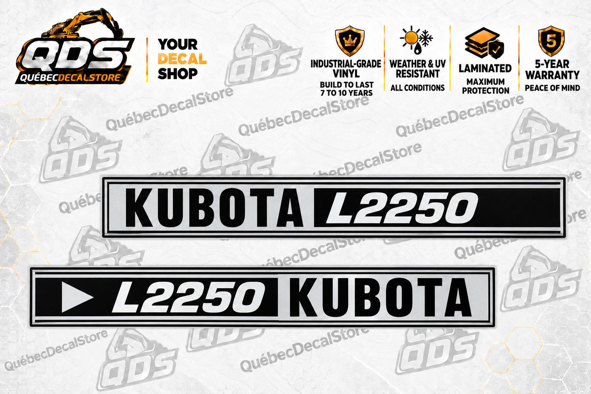 Ensemble d’autocollants de capot Kubota L2250 – Argenté et noir