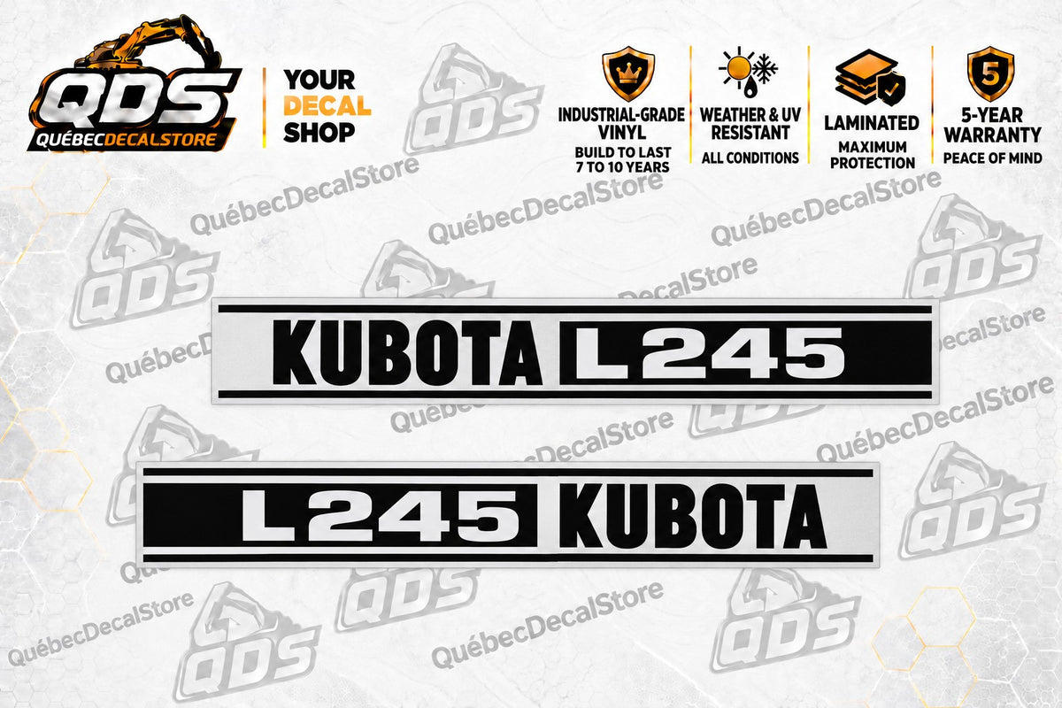Kubota L245 Tractor Hood Decal Kit – Silver & Black