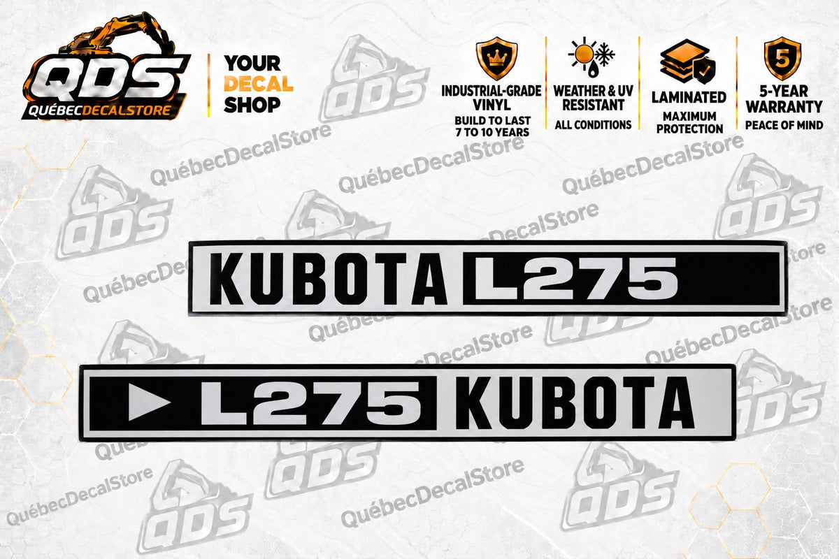 Ensemble d’autocollants de capot Kubota L275 – Argenté et noir