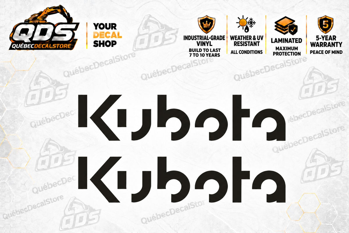 Kubota Logo Decals – Pair of 2, Black or White, 3–30 in