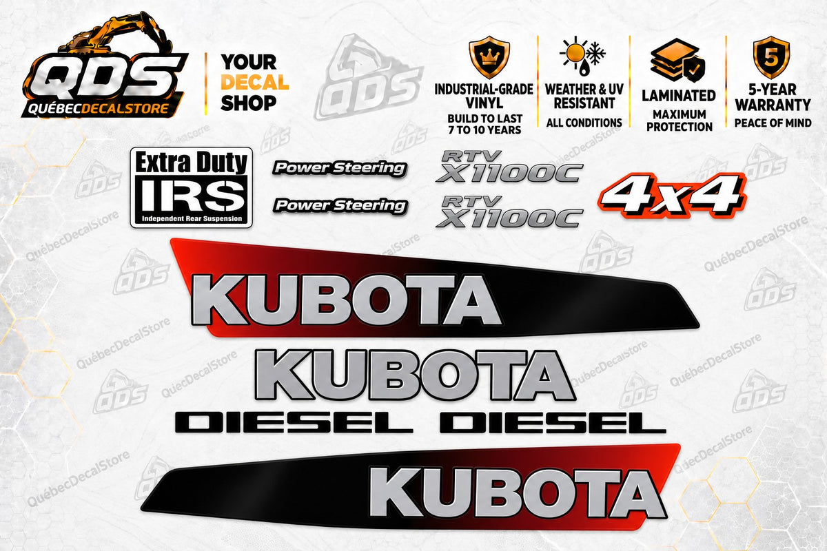 Kubota RTV-X1100C Utility Vehicle Aftermarket Replacement Decal Kit