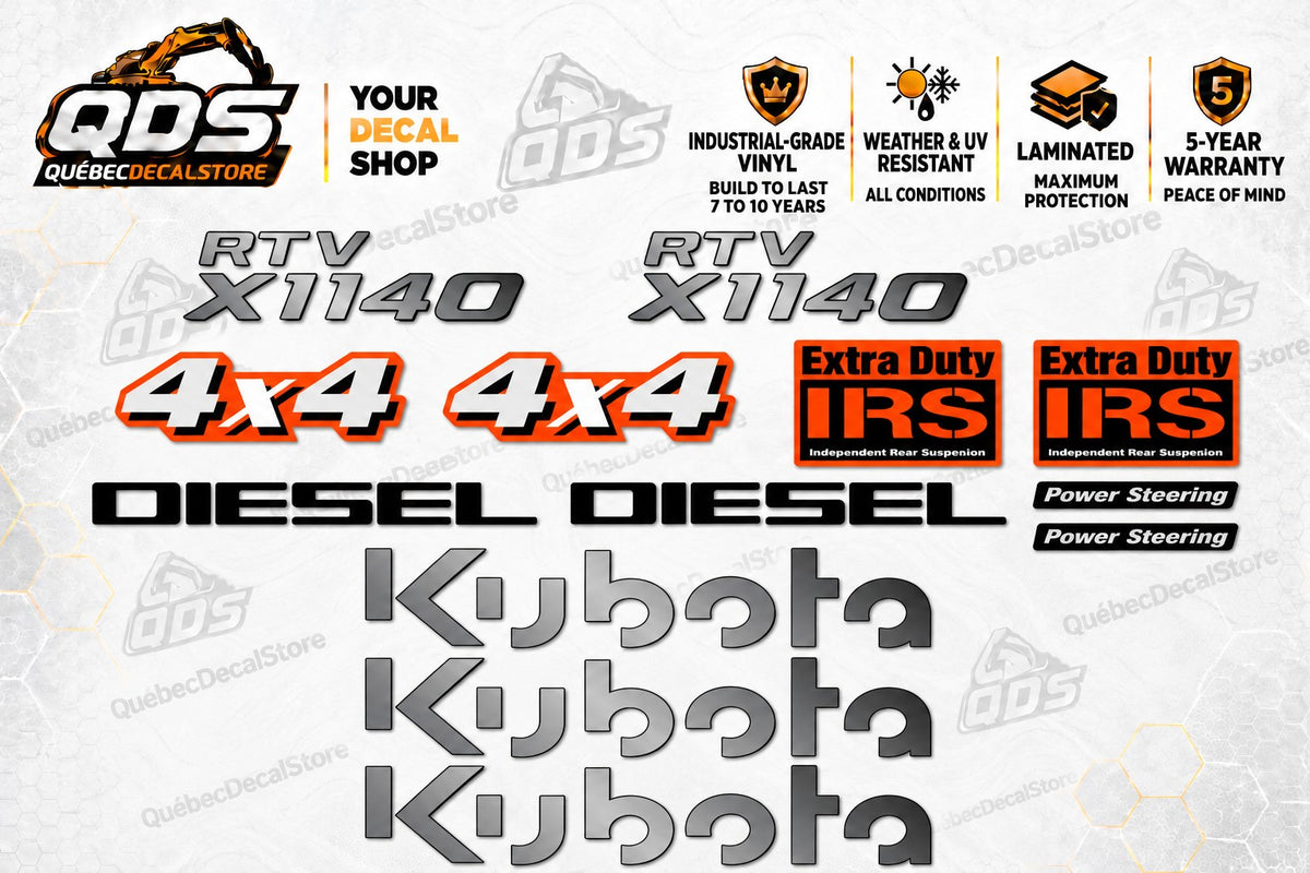 Kubota RTV-X1140 Utility Vehicle Aftermarket Replacement Decal Kit