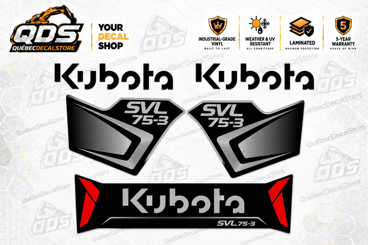 Custom Black Aftermarket Decal Kit for Kubota SVL75-3 – Side & Rear