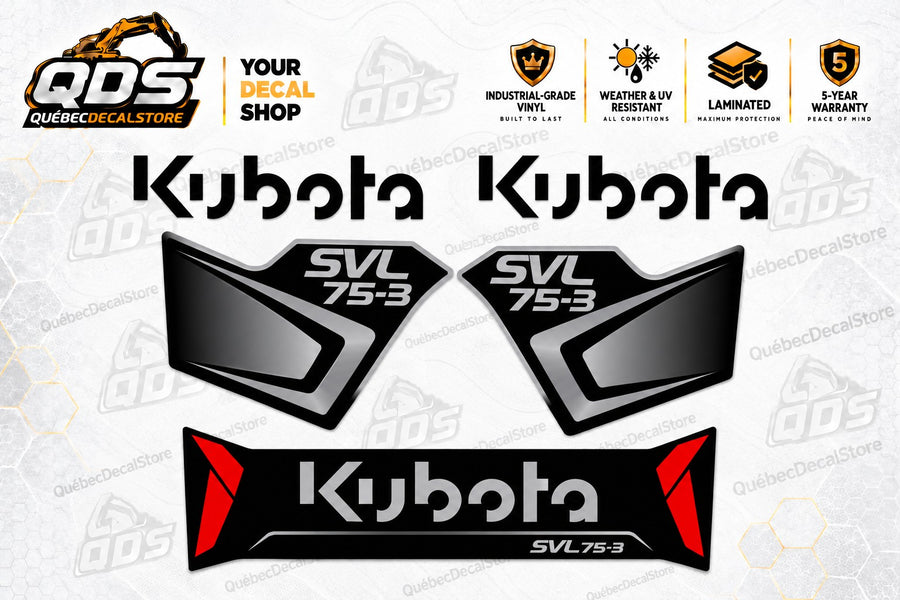 Custom Black Aftermarket Decal Kit for Kubota SVL75-3 – Side & Rear