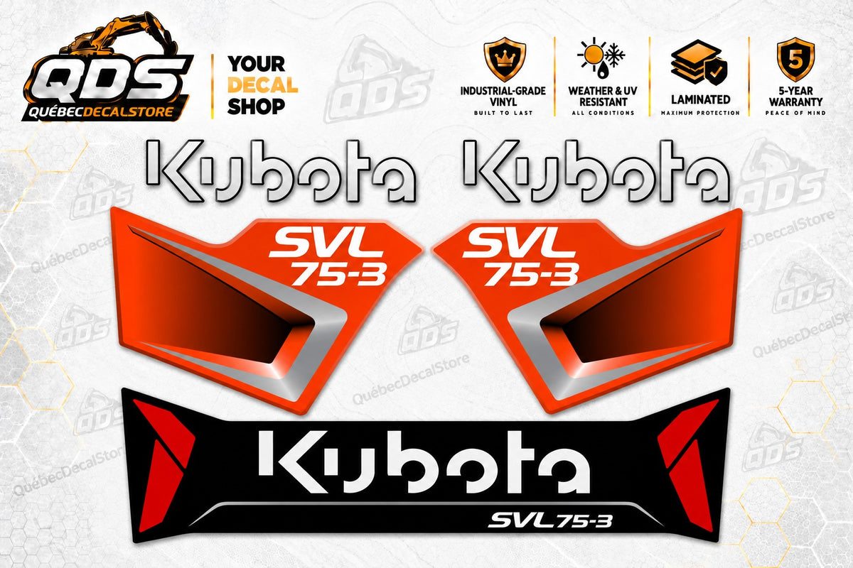 Orange Aftermarket Decal Kit for Kubota SVL75-3 – Side & Rear