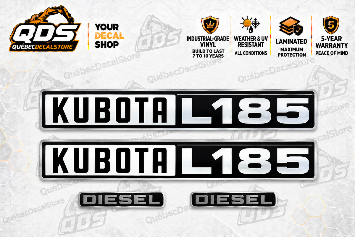 Kubota L185 Hood Decal Kit – 4 Decorative Pieces