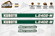 Kubota L2402-M Hood Decal Kit – 4 Decorative Pieces