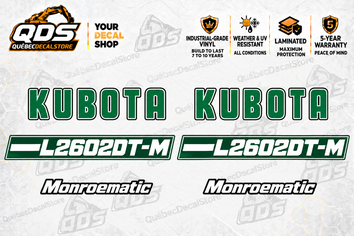 Kubota L2602DT-M Hood Decal Kit – 6 Decorative Pieces