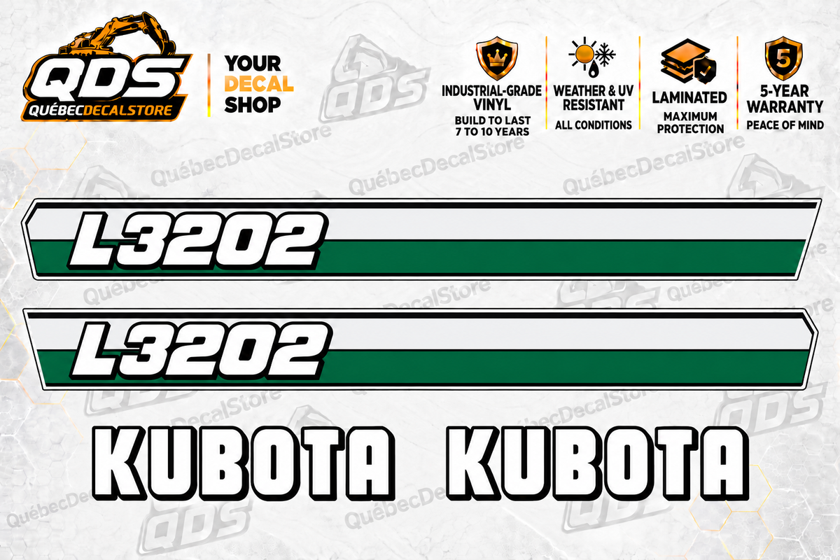 Kubota L3202 Hood Decal Kit – 4 Decorative Pieces