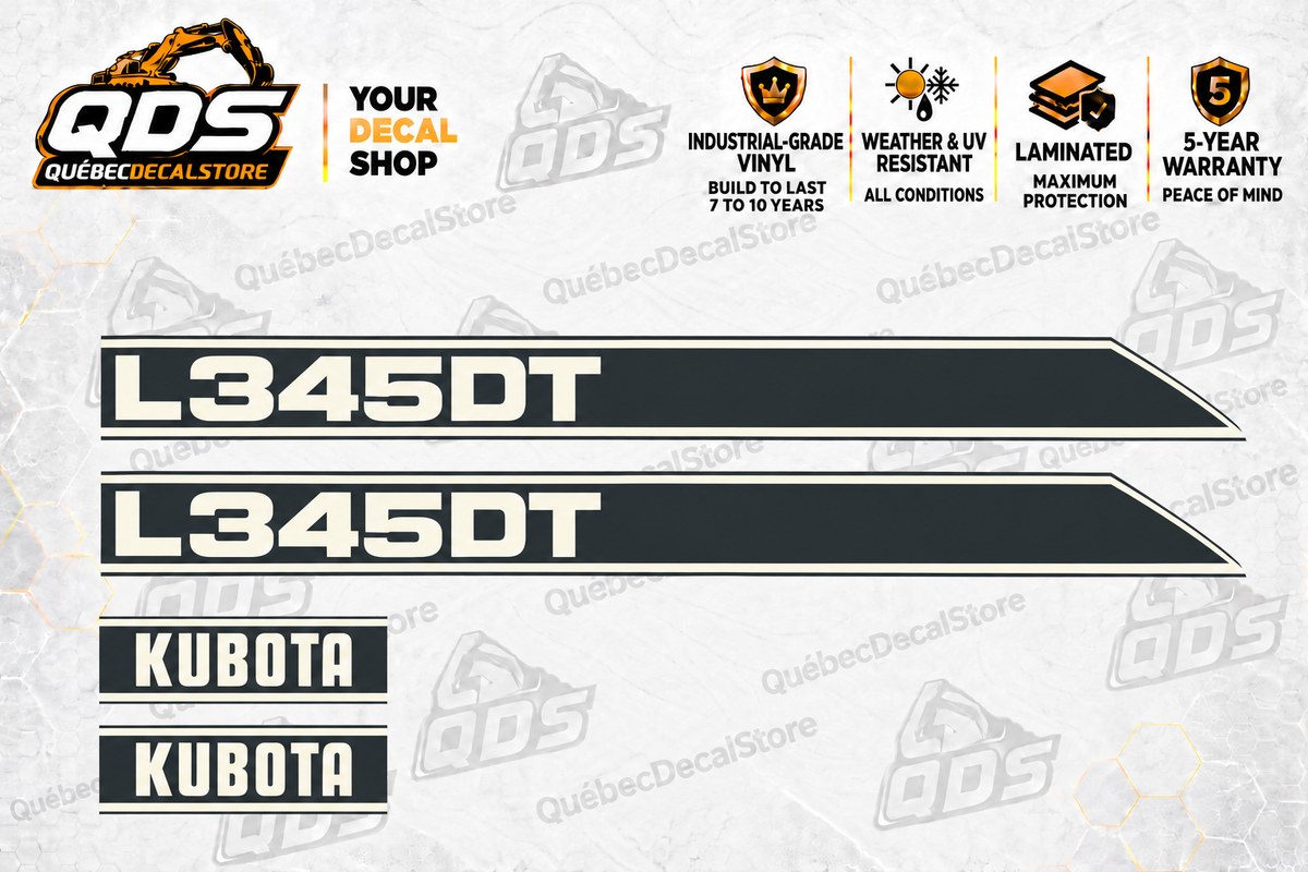 Kubota L345DT Hood Decal Kit – 4 Decorative Pieces
