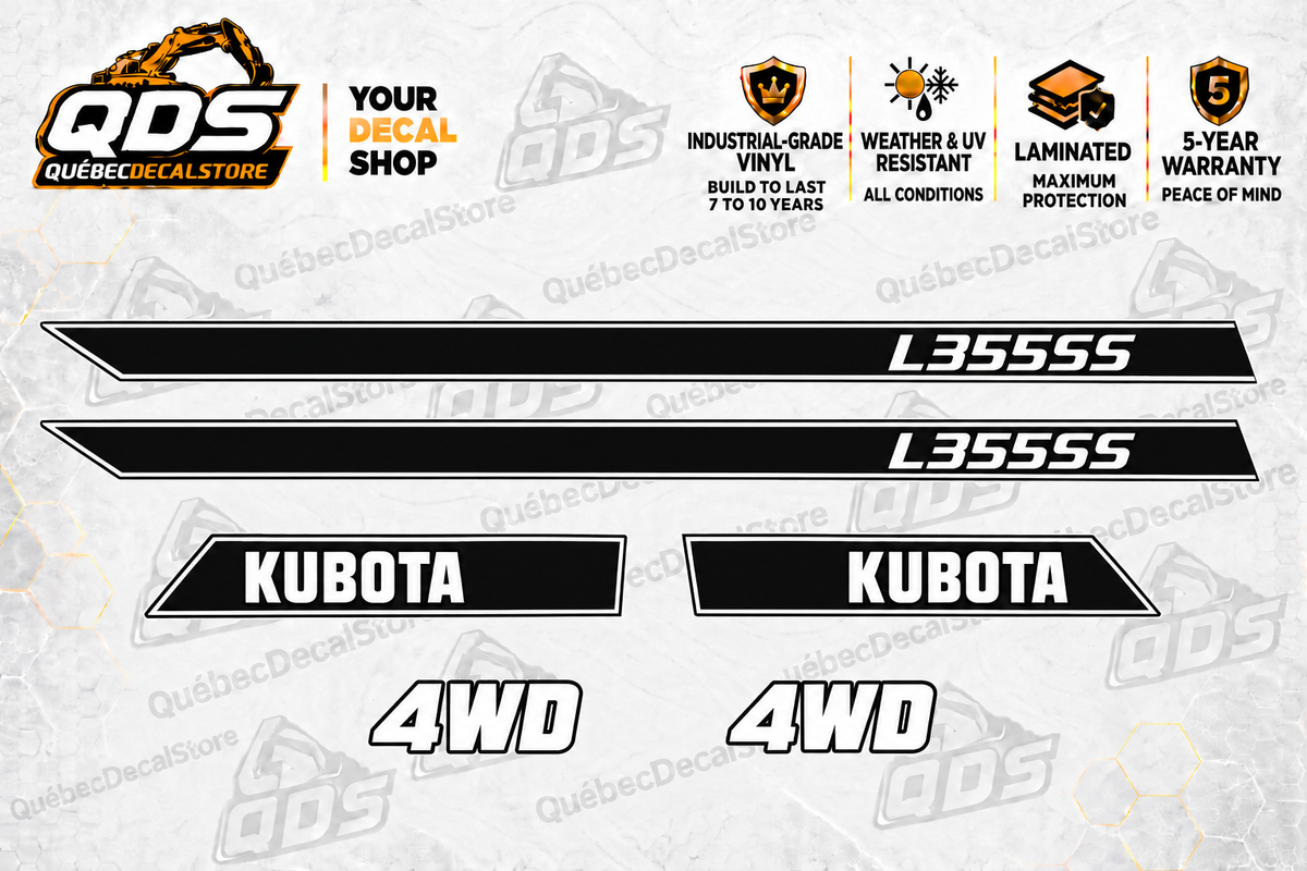 Kubota L355SS Hood Decal Kit – 6 Decorative Pieces