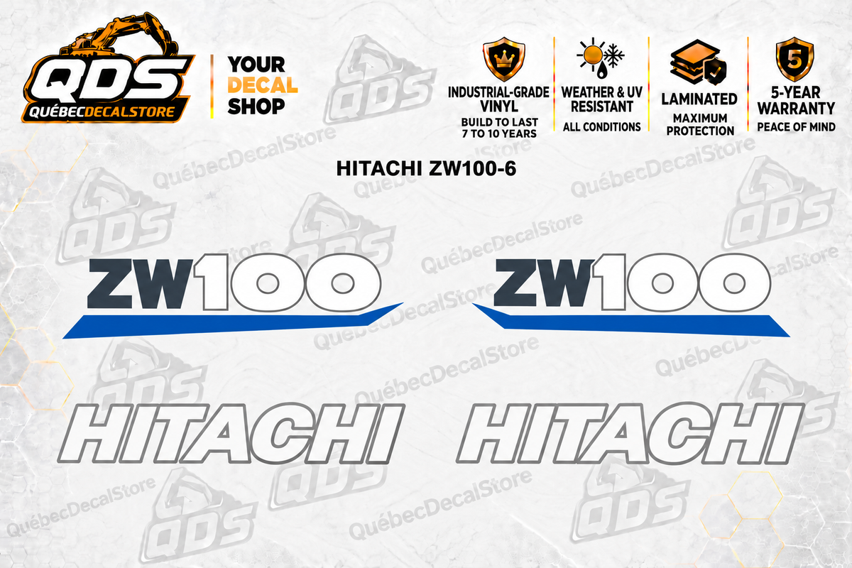 Hitachi ZW100-6 Wheel Loader Decal Kit — Laminated Vinyl