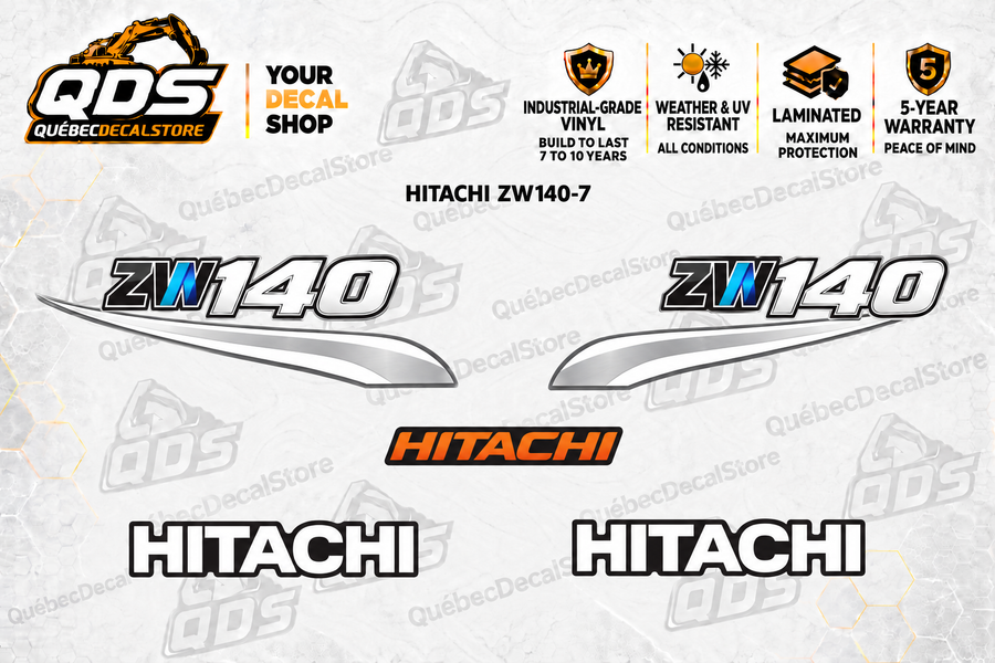 Hitachi ZW140-7 Wheel Loader Decal Kit — Laminated Vinyl