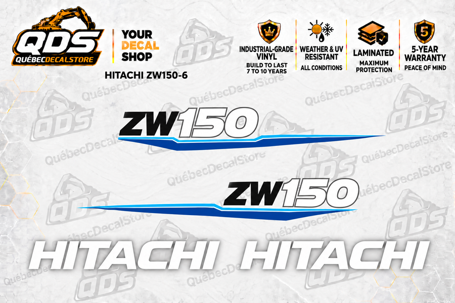 Hitachi ZW150-6 Wheel Loader Decal Kit — Laminated Vinyl
