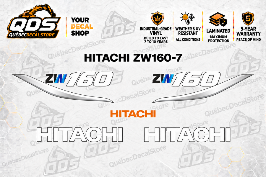 Hitachi ZW160-7 Wheel Loader Decal Kit — Laminated Vinyl