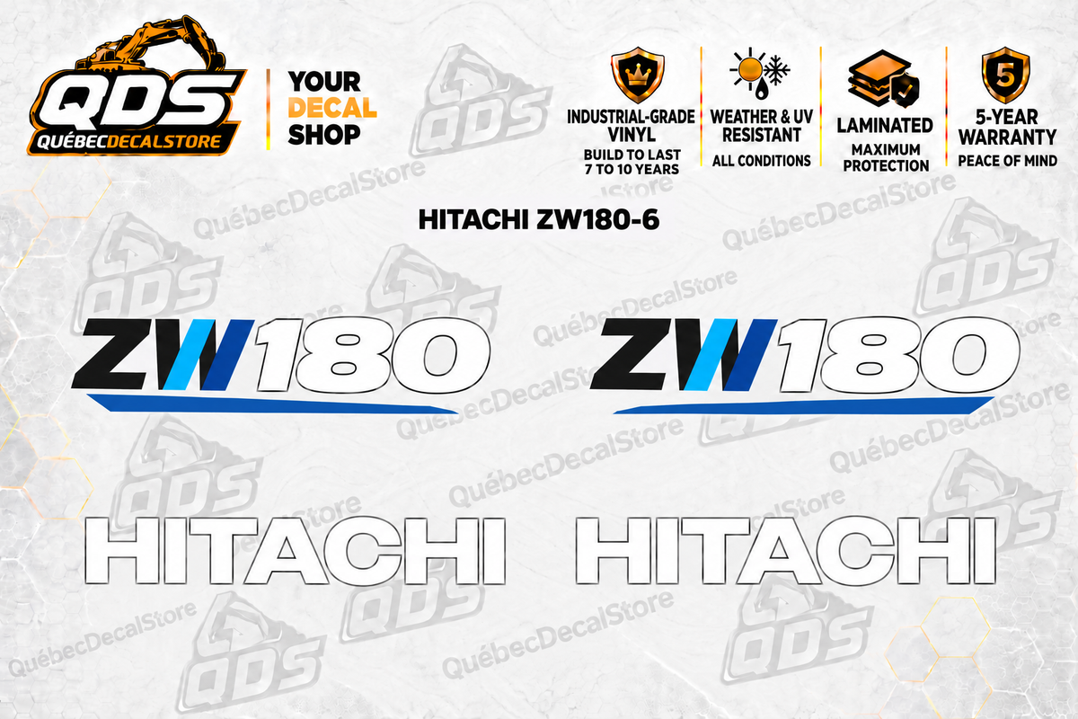 Hitachi ZW180-6 Wheel Loader Decal Kit — Laminated Vinyl
