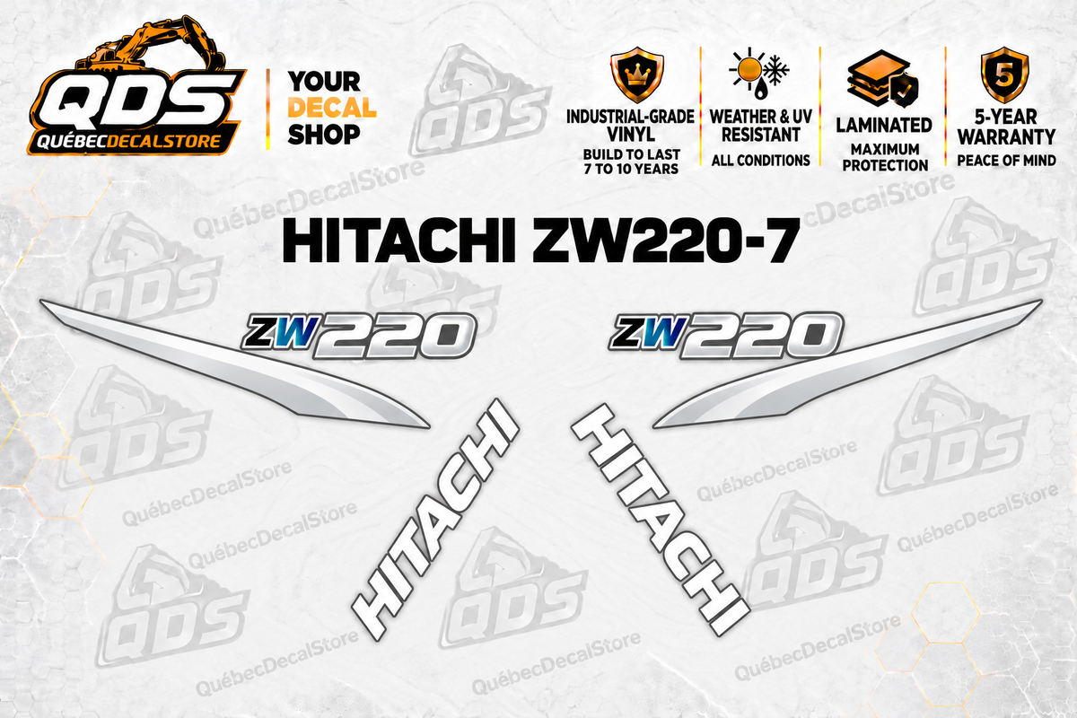 Hitachi ZW220-7 Wheel Loader Decal Kit — Laminated Vinyl