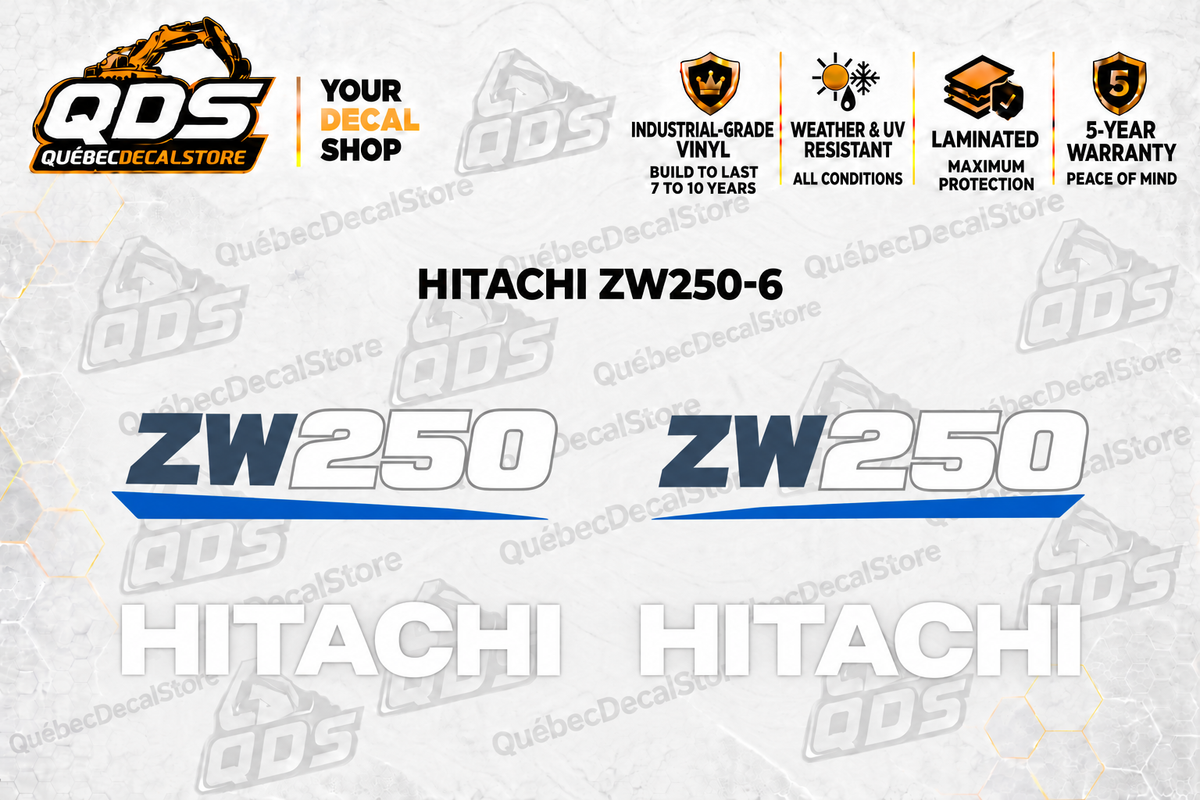 Hitachi ZW250-6 Wheel Loader Decal Kit — Laminated Vinyl
