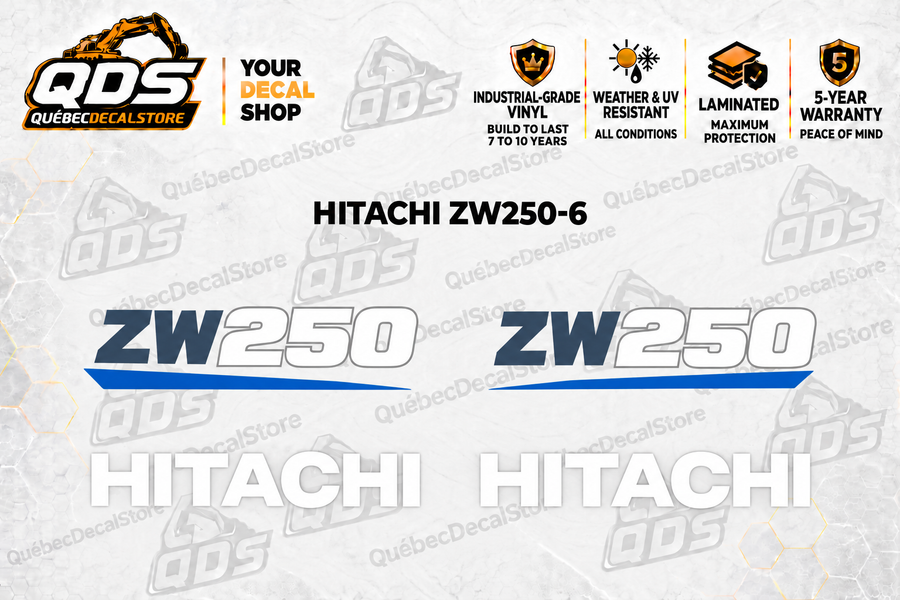 Hitachi ZW250-6 Wheel Loader Decal Kit — Laminated Vinyl