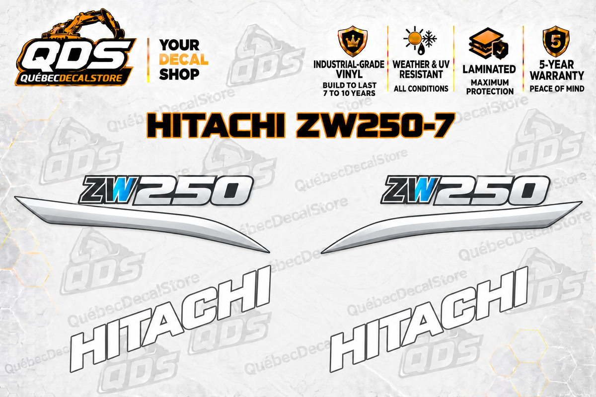 Hitachi ZW250-7 Wheel Loader Decal Kit — Laminated Vinyl