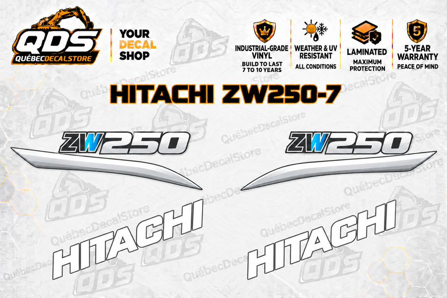 Hitachi ZW250-7 Wheel Loader Decal Kit — Laminated Vinyl