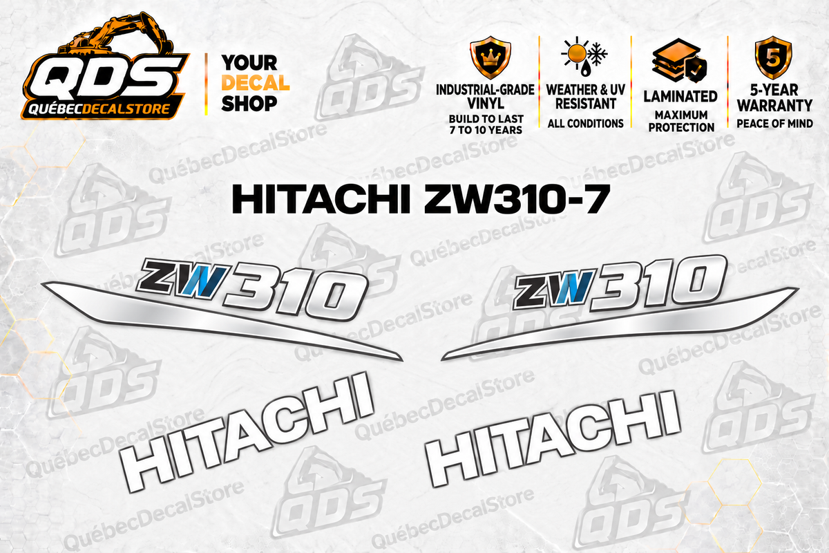 Hitachi ZW310-7 Wheel Loader Decal Kit — Laminated Vinyl