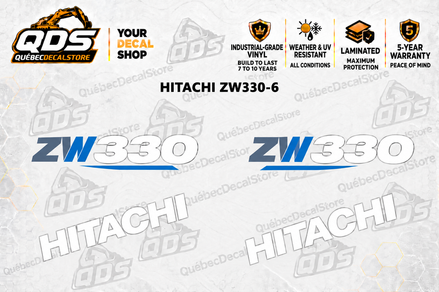 Hitachi ZW330-6 Wheel Loader Decal Kit — Laminated Vinyl