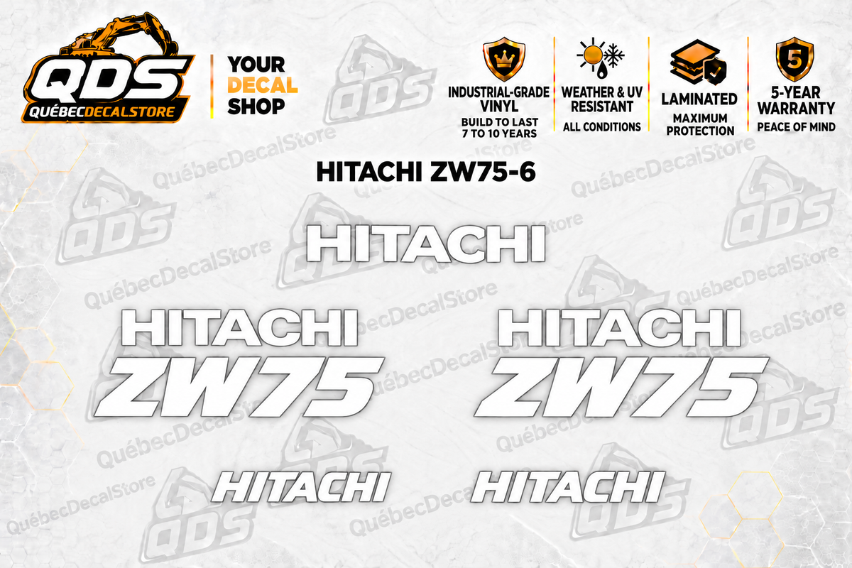 Hitachi ZW75-6 Wheel Loader Decal Kit — Laminated Vinyl