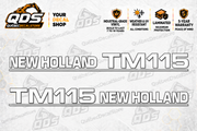 New Holland TM115 aftermarket tractor hood decal pair by QuébecDecalStore, two complementary side graphics shown