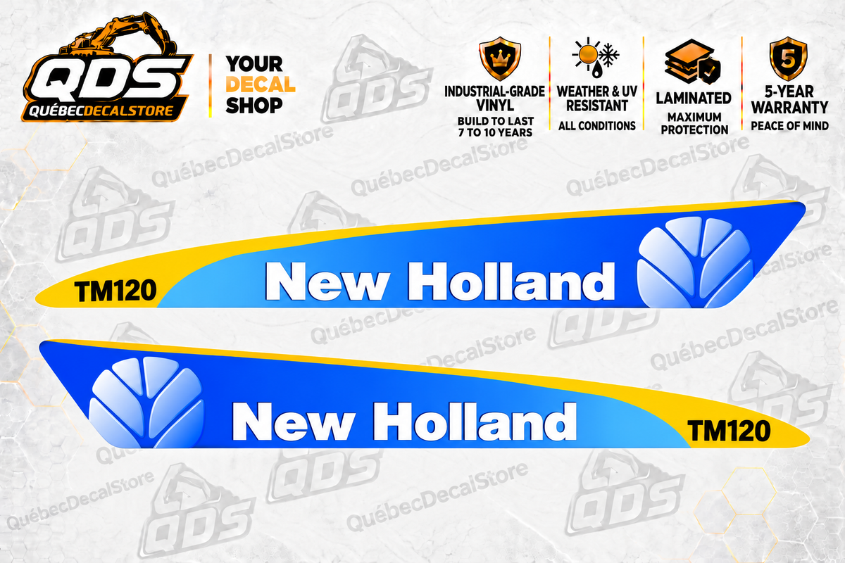 New Holland TM120 Hood Decal Pair – Blue & Yellow