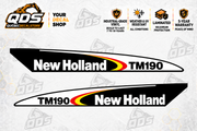 Paire de décalques de capot New Holland TM190 – Noir et blanc