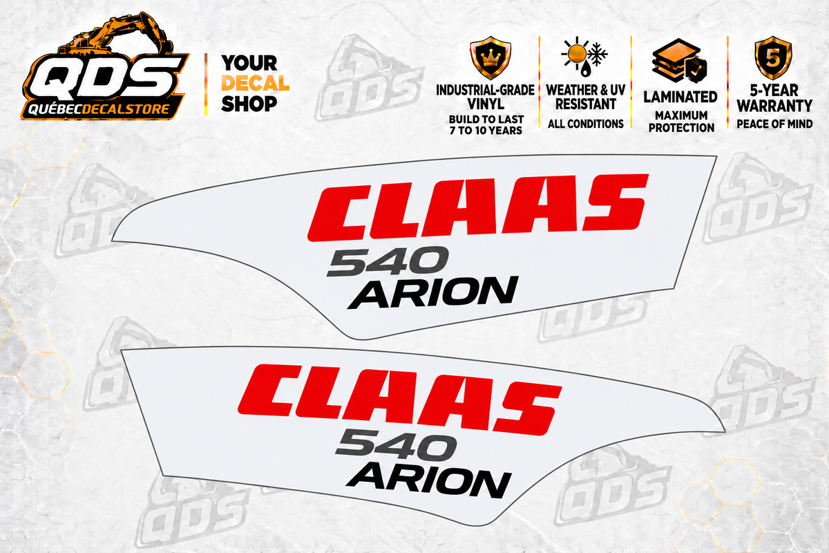 CLAAS ARION 540 aftermarket hood decal pair on QDS background