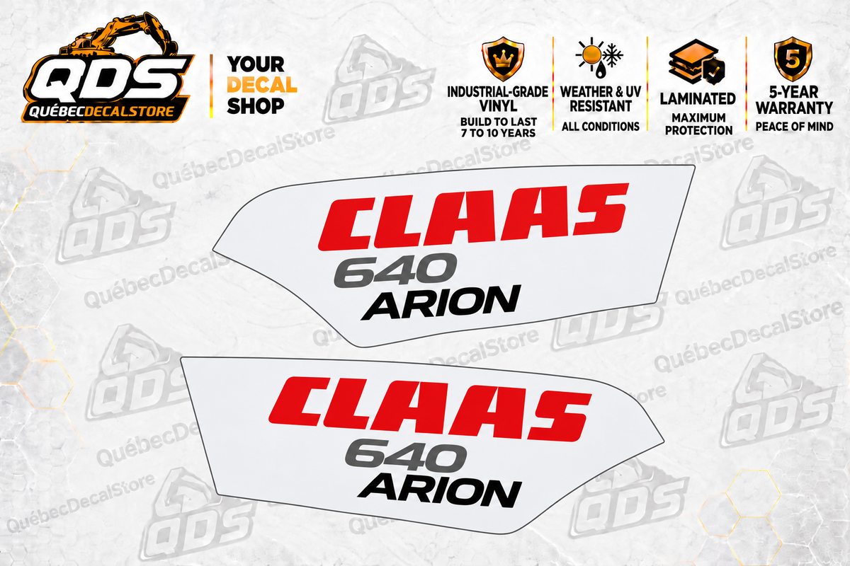 CLAAS ARION 640 aftermarket hood decal pair on QDS background