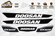 Doosan DX160W-5 Wheeled Excavator Decal Kit – 5 Graphics