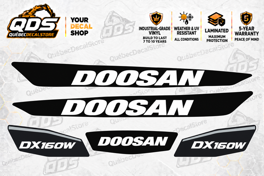 Doosan DX160W-5 Wheeled Excavator Decal Kit – 5 Graphics