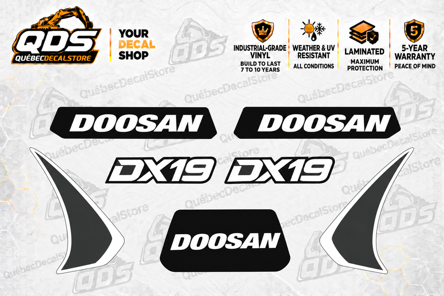 Doosan DX19 Mini Excavator Decal Kit – 7 Graphics
