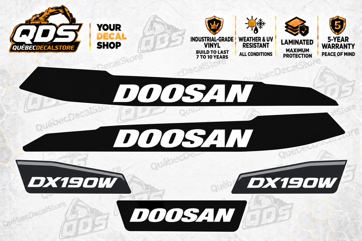 Doosan DX190W-5 Wheeled Excavator Decal Kit – 5 Graphics