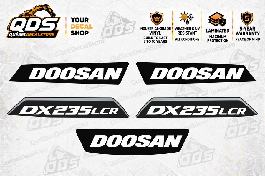 Doosan DX235LCR-5 Crawler Excavator Decal Kit – 5 Graphics
