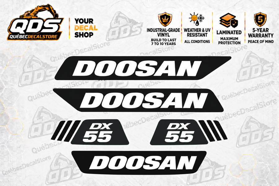 Doosan DX55 Mini Excavator Decal Kit – 5 Graphics