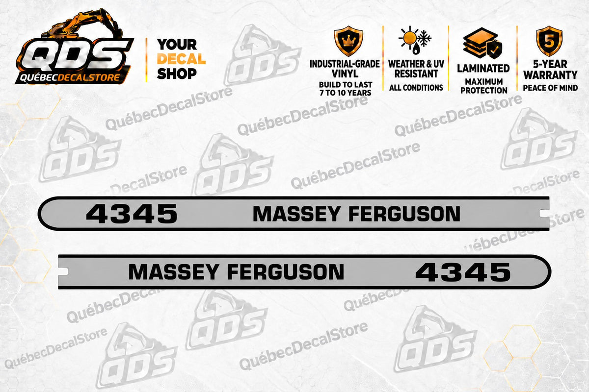 Massey Ferguson 4345 Tractor Hood Decal Kit – Silver & Black